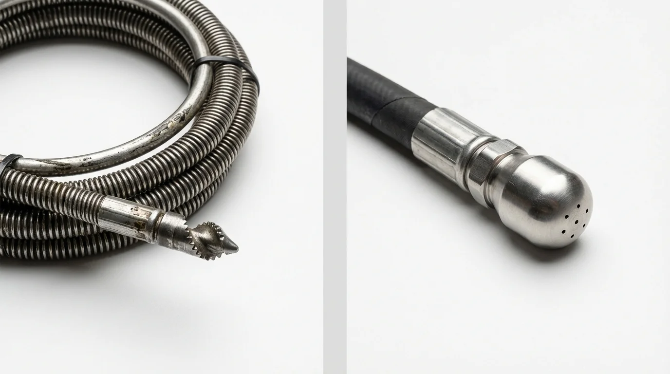 Drain snake cable and hydro jetting nozzle used for drain cleaning in Indiana, PA