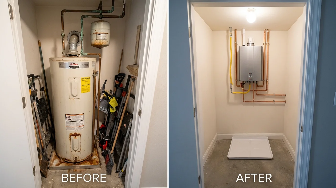 Tank water heater versus wall-mounted tankless unit comparison for Indiana, PA homeowners