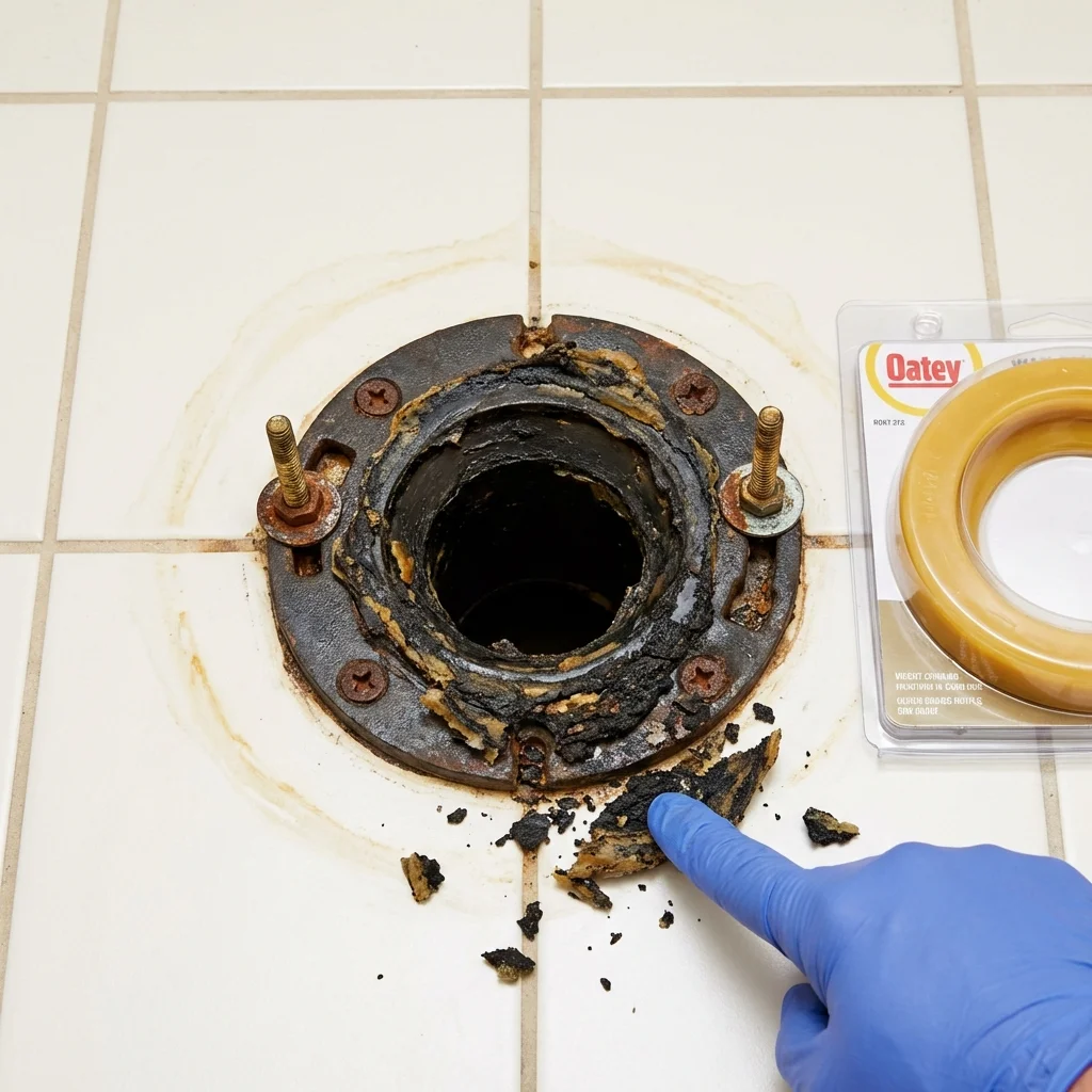 Failed wax ring showing water seepage at the base of a toilet in a Indiana, PA home