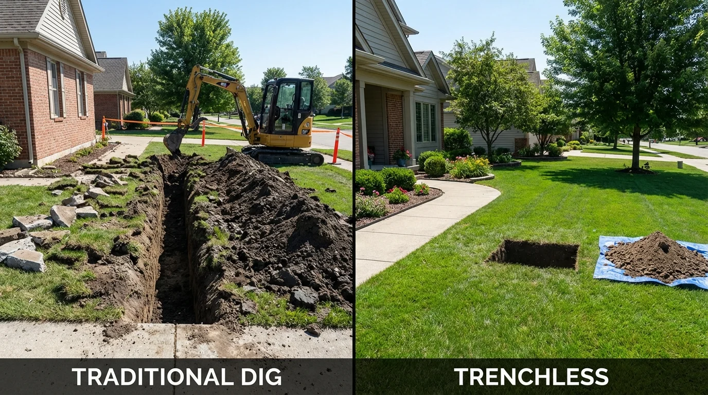 Trenchless sewer repair with minimal yard damage versus traditional excavation in Indiana, PA